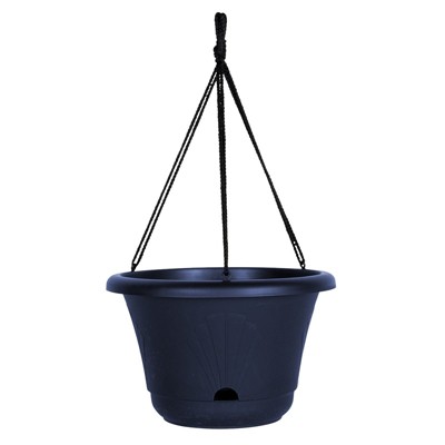 Bloem Lucca 13" Round Resin Resin Self-Watering Hanging Basket Planter with Macrame Hanger