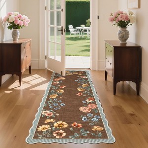 Botanical Machine Washable Stain Resistant Area Rug for Bebroom Soft Low Pile Floral Farmhouse Non Slip Foldable Rug for Bedroom Living Room Kitchen - 1 of 4