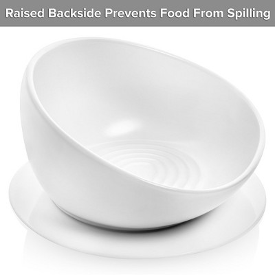 White Ceramic High-Low Cat Food Bowl with Non-Slip Mat