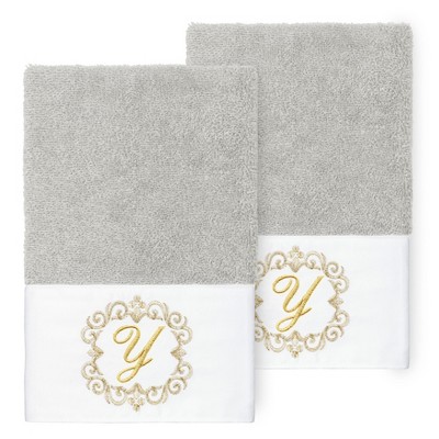 Linum Home Textiles 100% Turkish Cotton MONICA Gold Thread 2PC Embellished Hand Towel Set