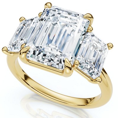 Pompeii3 Cert. 5Ct Emerald Cut Diamond Engagement Ring 3-Stone 14k Gold or Pt Lab Created