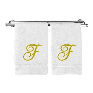 BC BARE COTTON Monogrammed Hand Towel, 100% Turkish Cotton - Set of 2 - White - Gold Script - 1 of 1