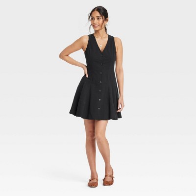 Women's Button-Front Godet Mini A-Line Dress - Universal Thread™