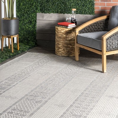 Leigh Light Gray Stripe Synthetic 5' x 8' Indoor/Outdoor Rug