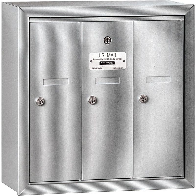 Salsbury Industries Vertical Mailbox (Includes Master Commercial Lock) - 3 Doors - Aluminum - Surface Mounted - Private Access, 1 of 2