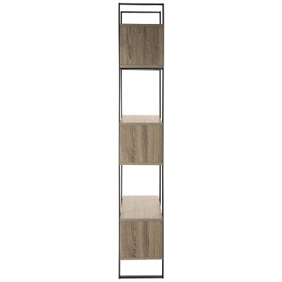 Adhara Transitional Oak and Black Iron Etagere, 32" W