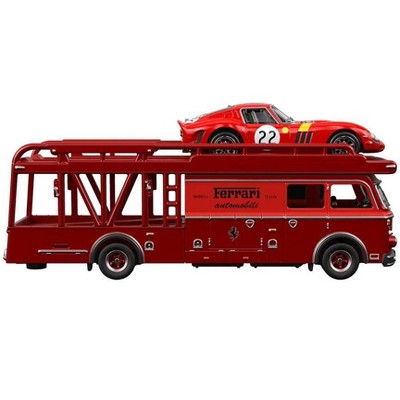 Fiat 642 RN2 Bartoletti Transporter Red and Ferrari 250 GT #22 Red with Yellow Stripes Diecast Model Cars by Hot Wheels