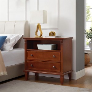 Modern End Table with Charging Station, Wooden Nightstand with Storage, Small Coffee Table, Sofa Side Table for Living Room Bedroom - 1 of 4