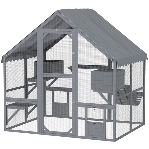 Wooden Catio Outdoor Cat Enclosure with Waterproof Cover, 2 Condos, 4 Platforms, Bridge, Doors - 1 of 4