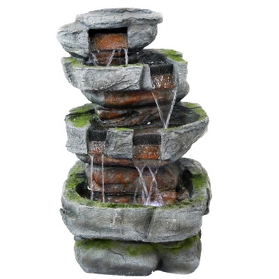 Sunnydaze 31"H Electric Polyresin and Fiberglass Large Rock Quarry Waterfall Outdoor Water Fountain with LED Lights