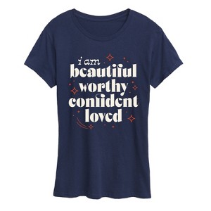 Women's - Instant Message - Beautiful Worthy Confident Loved Short Sleeve Graphic T-Shirt - 1 of 4