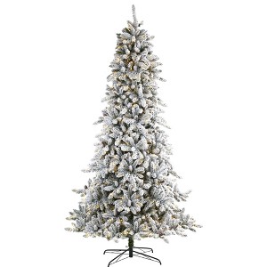 9ft Nearly Natural Pre-Lit LED Flocked Full Livingston Fir with Pinecones Artificial Christmas Tree Clear Lights: Indoor Use, Easy Setup - 1 of 4