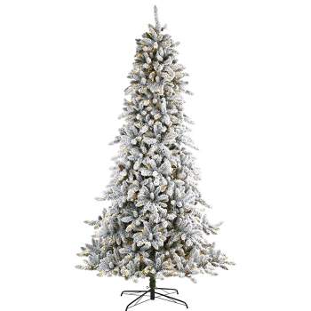 9ft Nearly Natural Pre-Lit LED Flocked Full Livingston Fir with Pinecones Artificial Christmas Tree Clear Lights