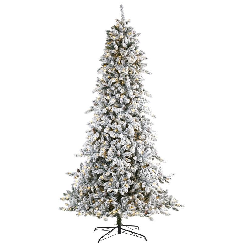 9ft Nearly Natural Pre-Lit LED Flocked Full Livingston Fir with Pinecones Artificial Christmas Tree Clear Lights, 1 of 12