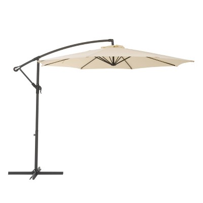 Warm White 9.5' Steel Frame Offset Tilting Patio Umbrella