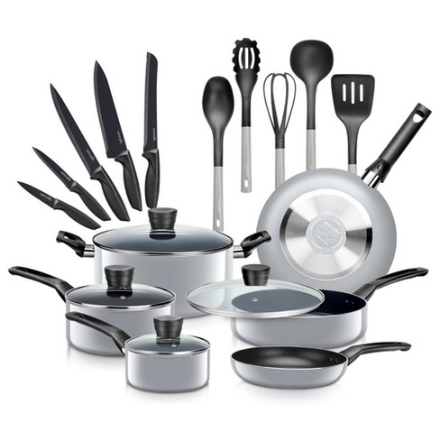Serenelife 20 Piece Kitchenware Pots & Pans Set – Basic Kitchen Cookware,  Black Non-stick Coating Inside, Heat Resistant Lacquer (grey) : Target