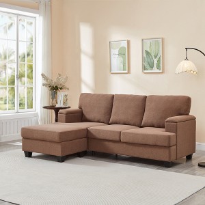 86'' Linen L-Shaped Sectional Sofas with Movable Ottoman, Armrest Organizer, and Storage - 1 of 4