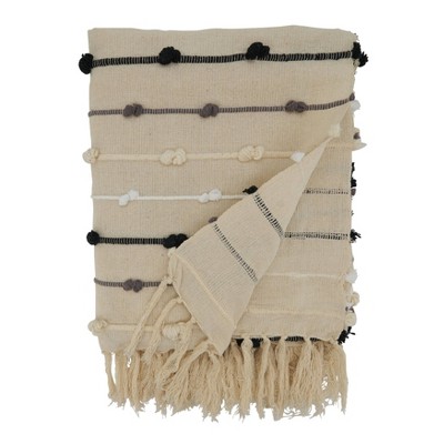 50"x60" Beige Cotton Knotted Design Throw Blanket