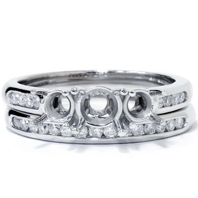 Pompeii3 3/8ct Three Stone Engagement Wedding Ring Set 14K White Gold