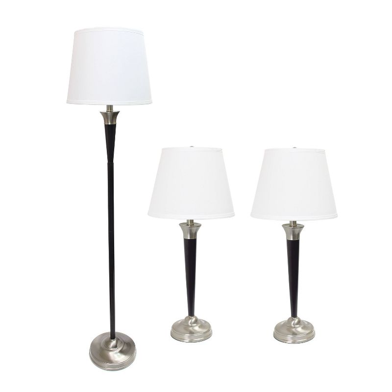 3pc Perennial Modern Sonoma Metal Lamp Set with Tapered Drum Fabric Shades Black/White - Lalia Home, 1 of 11