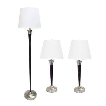 3pc Perennial Modern Sonoma Metal Lamp Set with Tapered Drum Fabric Shades Black/White - Lalia Home