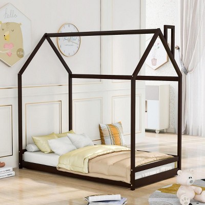 Streamdale Twin Size House Bed Wood Bed, Espresso