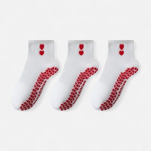 Anna-Kaci Women's Grip Ankle Socks 3-Pack with Heart Embroidery and Anti-Slip Soles for Yoga and Indoor Use - 1 of 2