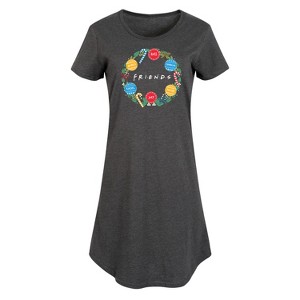 Women's Friends Wreath Graphic T-shirt Dress - Heather Charcoal - Large - 1 of 4