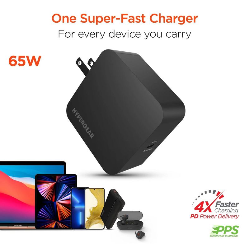 HyperGear SpeedBoost 65W USB-C PD Laptop Wall Charger with PPS | Black, 2 of 9
