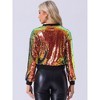 INSPIRE CHIC Women's Party Sequin Sparkle Long Sleeve Cropped Length Zipper Bomber Jacket - 4 of 4