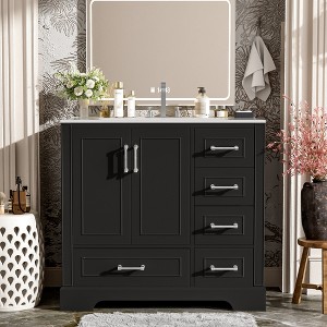ChicFurnit 36 Inch Bathroom Vanity with Sink Freestanding Storage Cabinet with 2 Soft Close Doors 4 Drawers for Bathroom, 18.3"*36"*34" - 1 of 4