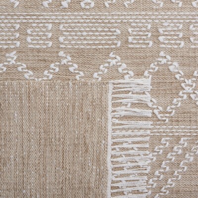 Ivory and Beige Square Flat Woven Wool Area Rug