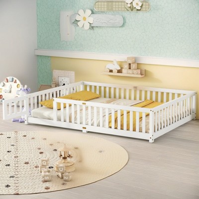 ROOMTEC Floor Bed with Safety Guardrails and Door for Kids