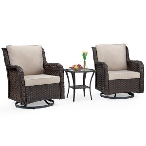TackView 3-Piece Wicker Swivel Rocker Patio Set with Cushions and Rattan Side Table, Outdoor Furniture Set for Porch, Deck, Backyard, Garden - 1 of 4