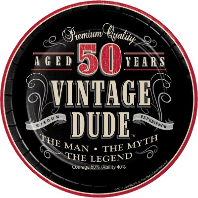 24ct Vintage Dude 50th Birthday Dessert Plates Black