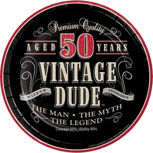 24ct Vintage Dude 50th Birthday Dessert Plates Black - 1 of 3