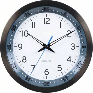 10 - Inch Stainless Steel Analog Clock with Atomic Timekeeping for Home Office Desk Use - 1 of 4