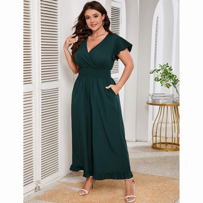 Womens Plus Size Short Sleeve Smocked Waist Wide Leg Summer Jumpsuits