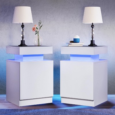 Aoxun Nightstand Set of 2 with LED Lights,Night Stand with Storage Cabinet for Bedroom,Bedside Table with LED, White