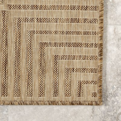 Casual Striped Border Light Brown Synthetic 4'x6' Area Rug