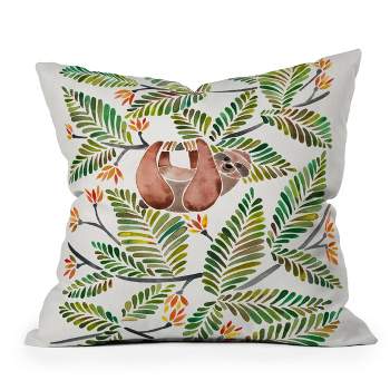 Cat Coquillette Happy Sloth Tropical Rainforest Outdoor Throw Pillow Green - Deny Designs