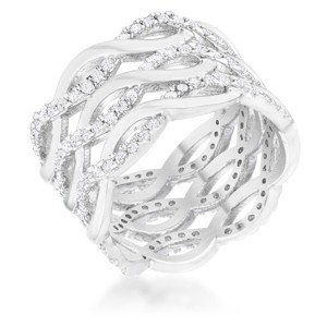 Slickblue Women’s 0.88ct CZ Rhodium-Plated Cocktail Ring, Contemporary Twist Design, Wide Band, Size 5-10 - 1 of 4