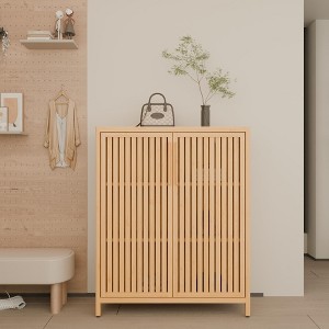 CAVINAS 42 Inch Bathroom Storage Cabinet with 2 Louvered Doors,Bamboo Floor Cabinet with Shelves,Storage Cabinet for Toiletries,Natural - 1 of 4