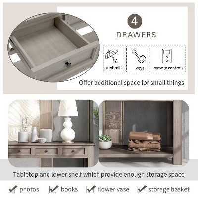 PAGED 63" Rustic Chic Console Table with 4 Drawers & Lower Shelf, Entryway Table with Storage, Solid Wood Entryway Sofa Table