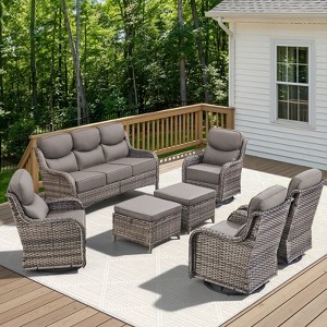 Belord Outdoor Furniture Set with 4 Swivel Chairs, 6-Inch Extra Thick Cushion High Back 7PCS Patio Furniture Set with Sofa Swivel Glider Chair Ottoman - 1 of 4
