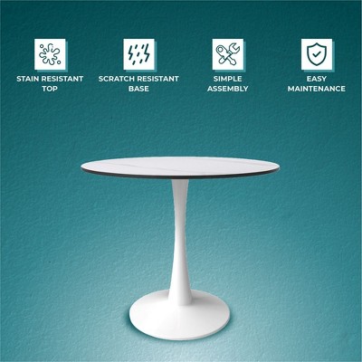 White Round Sintered Stone Dining Table with Steel Pedestal Base