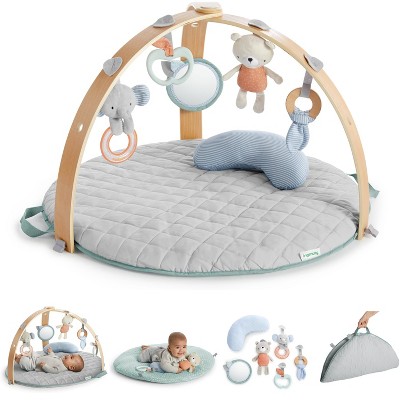 Ingenuity Cozy Spot Reversible Duvet Activity Gym with Wooden Toy Bar - Loamy