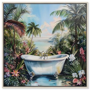 Art Remedy Paradise Bathtub Tropical Bathroom Wall Art Framed - 1 of 4