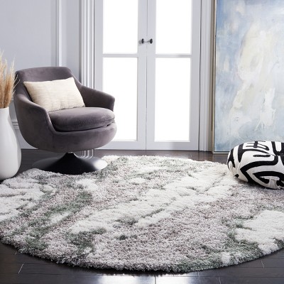 Horizon Grey and Green Abstract Round Shag Rug, 8' x 8'