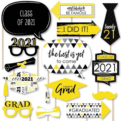 Big Dot of Happiness Yellow Grad - Best is Yet to Come - Yellow 2021 Graduation Party Photo Booth Props Kit - 20 Count